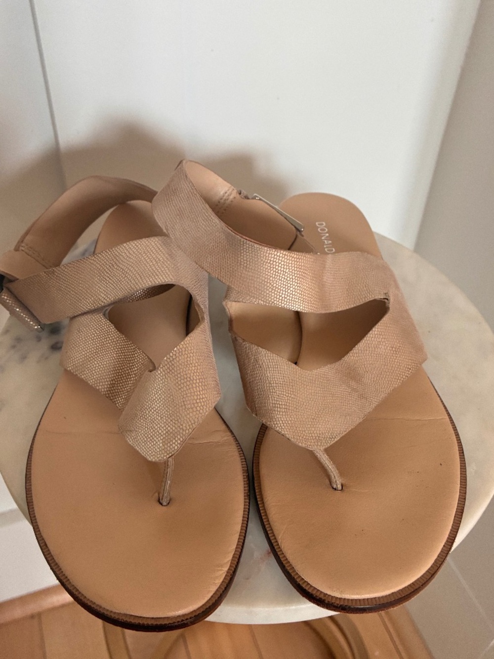 Donald Pliner gold textured Lola 2 ankle wrap sandals